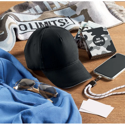 LONG BEACH SINGA 5 panel baseball sapka 260g/m² Fehér/fekete 
