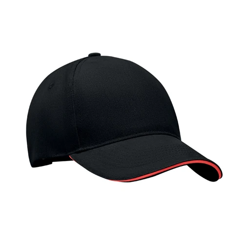 LONG BEACH SINGA 5 panel baseball sapka 260g/m² Fekete/piros 