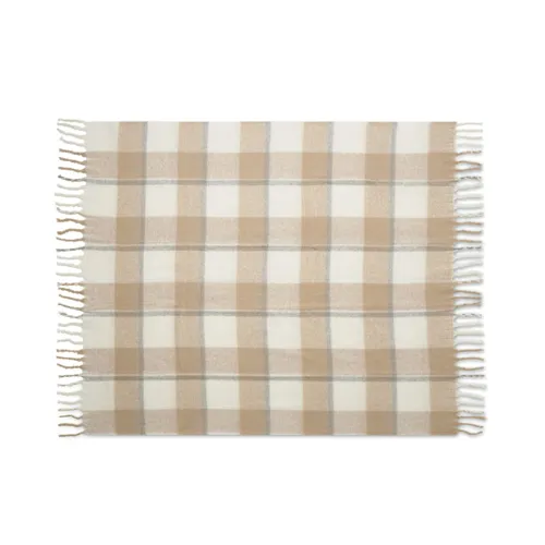 QUET Kockás mohair-PES takaró Bézs 